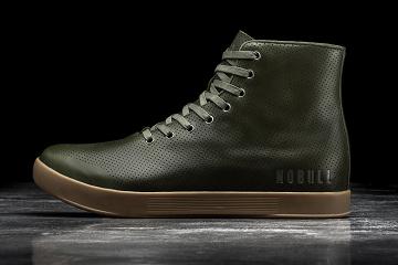 Olive Nobull High-Top Army Leather Men's Trainers | CA E1399B